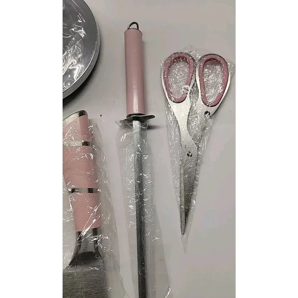 8 Pcs Kitchen Knives Set Pink Acrylic Stainless Steel Professional Chef's Knives
